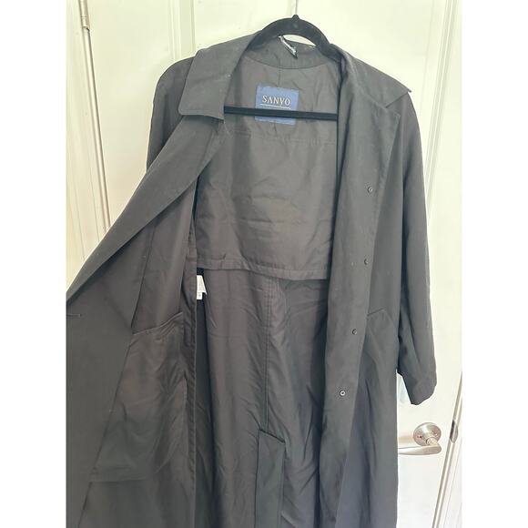 Sanyo NY Womens sz S Oversized Black Button Down Trench Coat City Chic Hong Kong - Picture 6 of 14